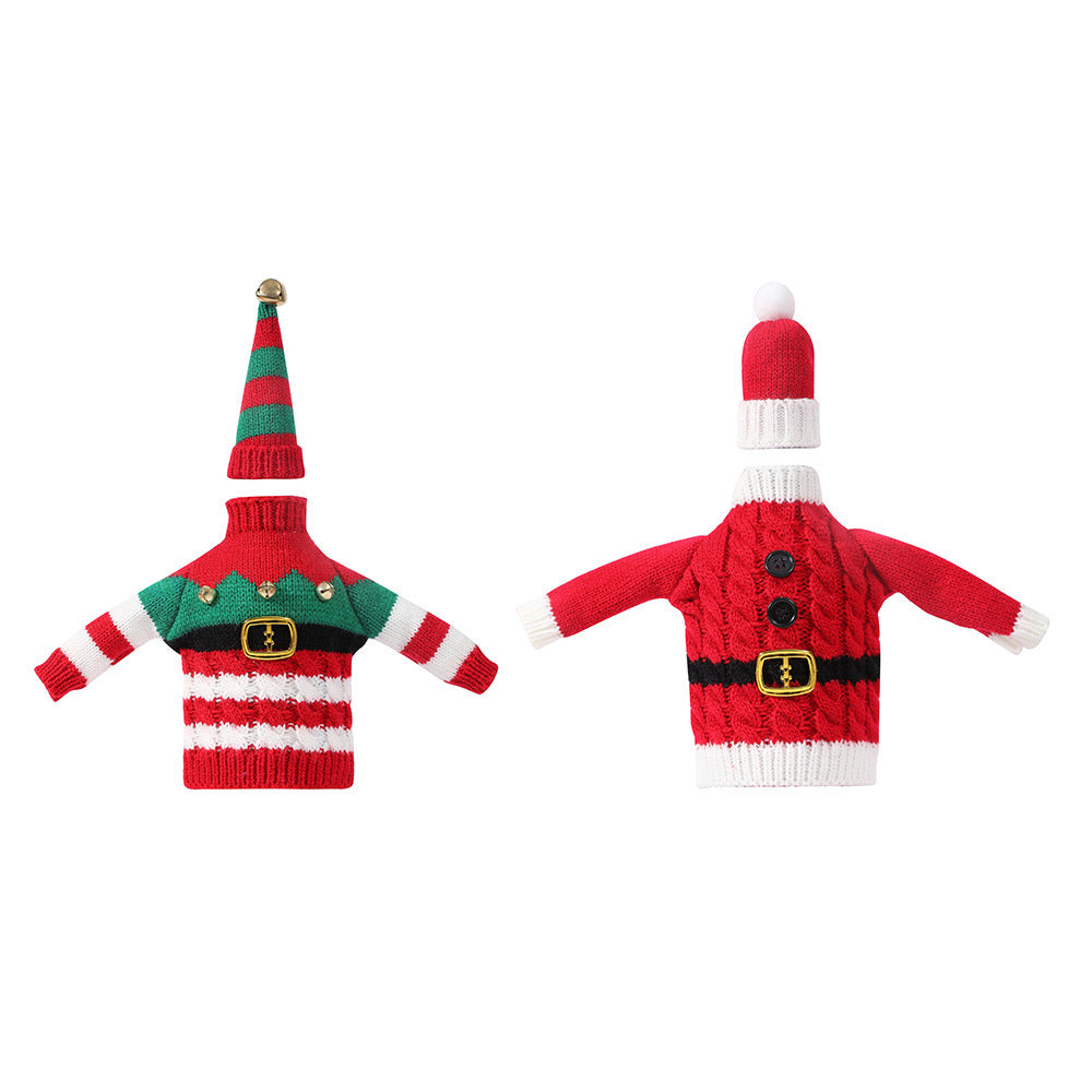 Christmas Holiday Decoration Knitted Clothes Wine Bottle Home Xmas New Year Dinner Table Decoration